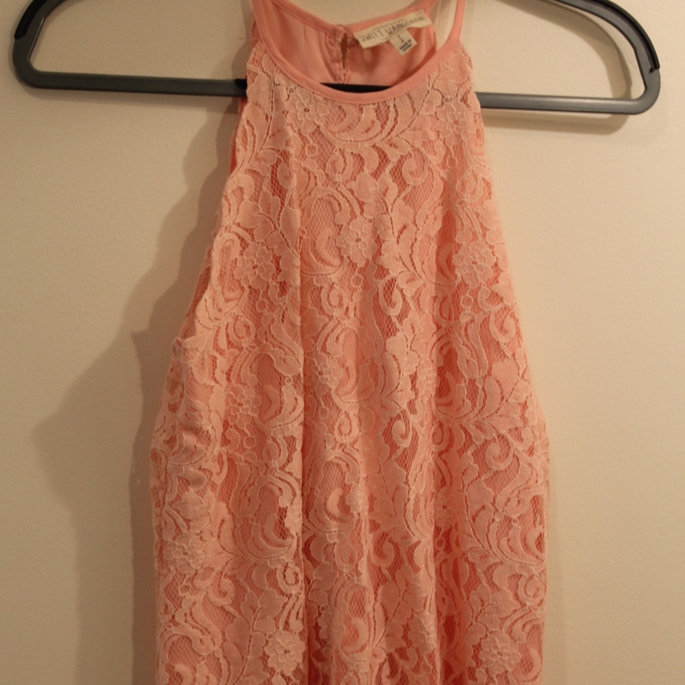 High Neck Pink Lace Button Top